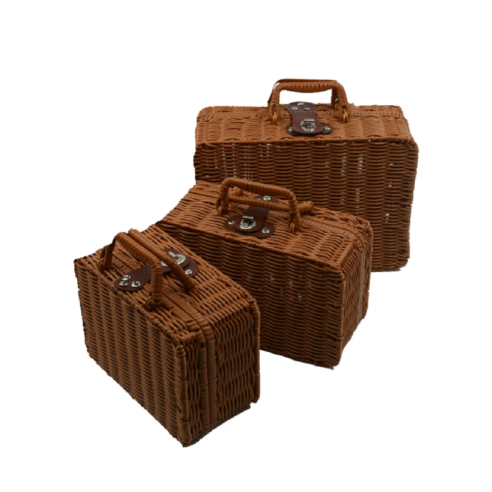 2021 Hot sell Rectangular portable hand-knitted storage baskets food rattan wicker hand-woven picnic basket  natural style