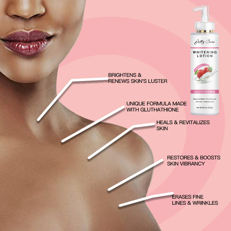 Private Label Logo Custom Brightening Cream Lightening Whitening Strawberry Flavor Glutathione and Hyaluronic Acid Body Lotion