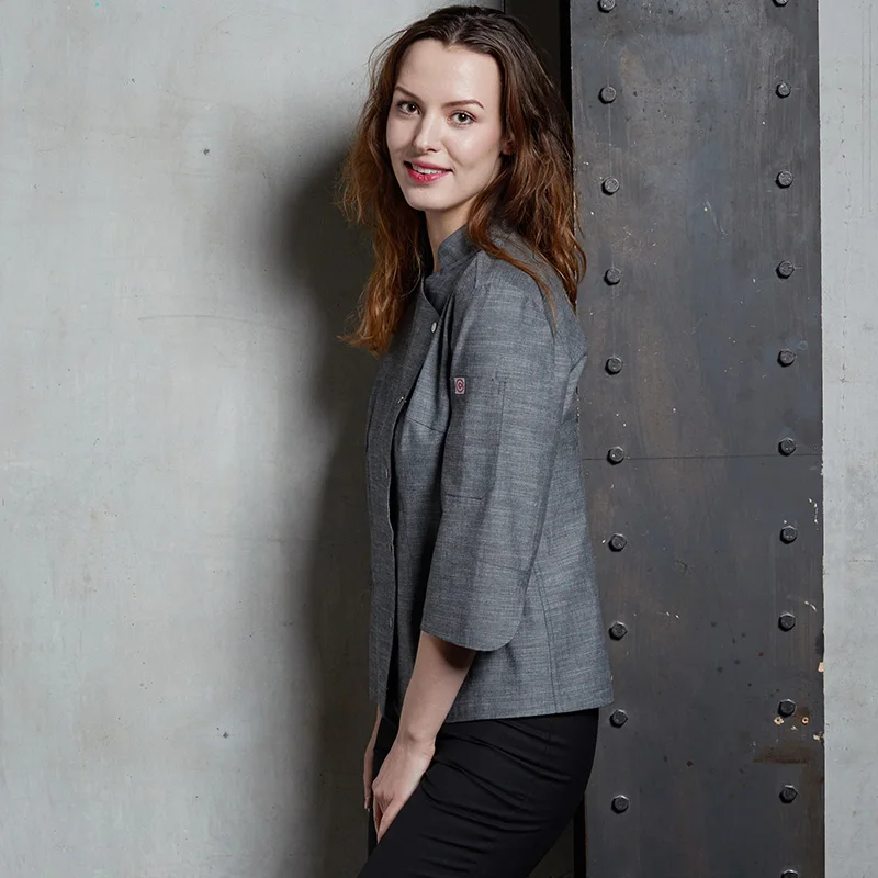 CHECKEDOUT ICE cool hot sale classic chef coats fast food uniforms women chef jacket for hotel and restaurant