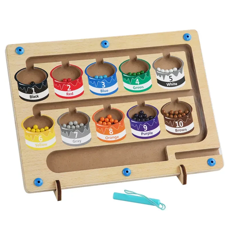 Montessori Wooden Magnetic Beads Counting Arithmetic Color Sorting Toys Educational Toys Magnetic Maze Game With Magnetic Pen