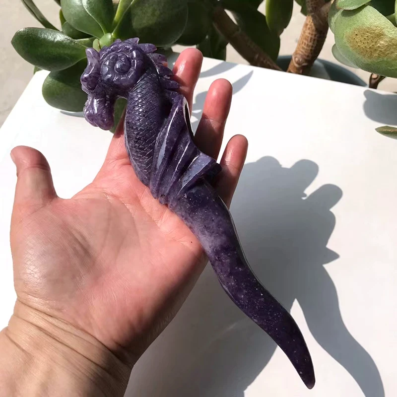 Western Magical Obsidian Handcarved Sea Horse Wand Healing Crystals Rose Quartz Magic Wand