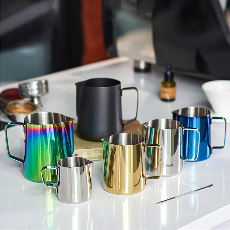 Hot sale Italian sharp spout milk frother pitcher pull flower cup 350ml/600ml stainless steel classic espresso milk jugs