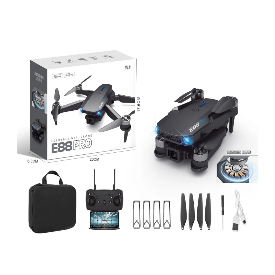 E88 Cheap RC Folding Brushless Mini Beginner Long Range Dual Camera E88 Pro Drones