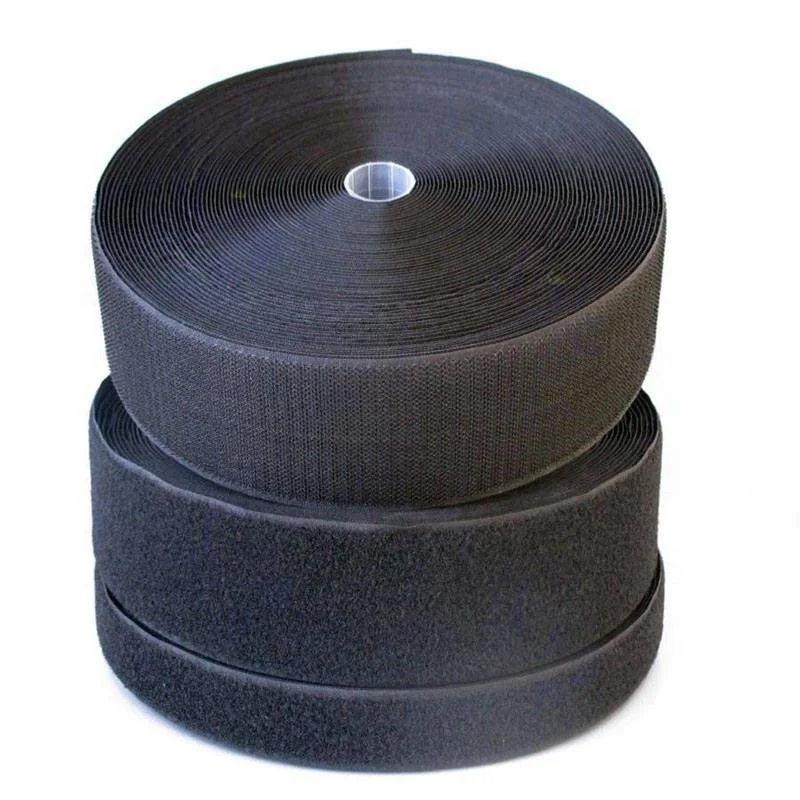 Custom Logo 2 Inch Nylon High Tack Self Adhesive Black Hook And Loop Tape Velcroes Strap