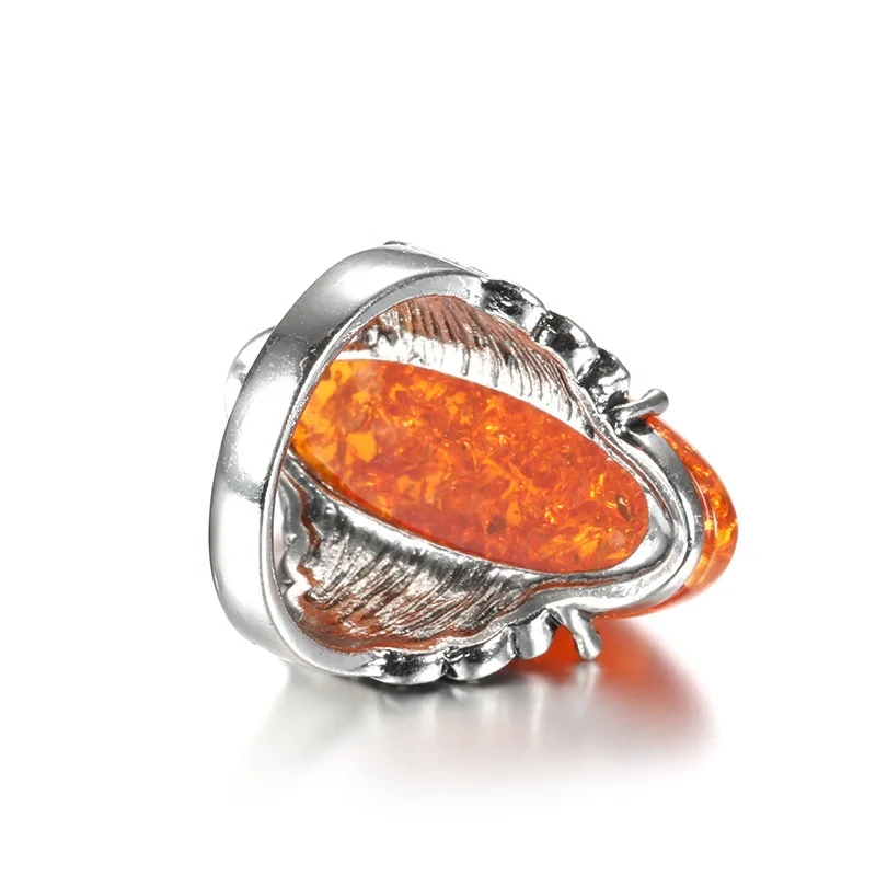 S925 Fine flower Ring Sterling Silver handicraft upper I love mom yellow oval Artisan Baltic Gemstone Amber