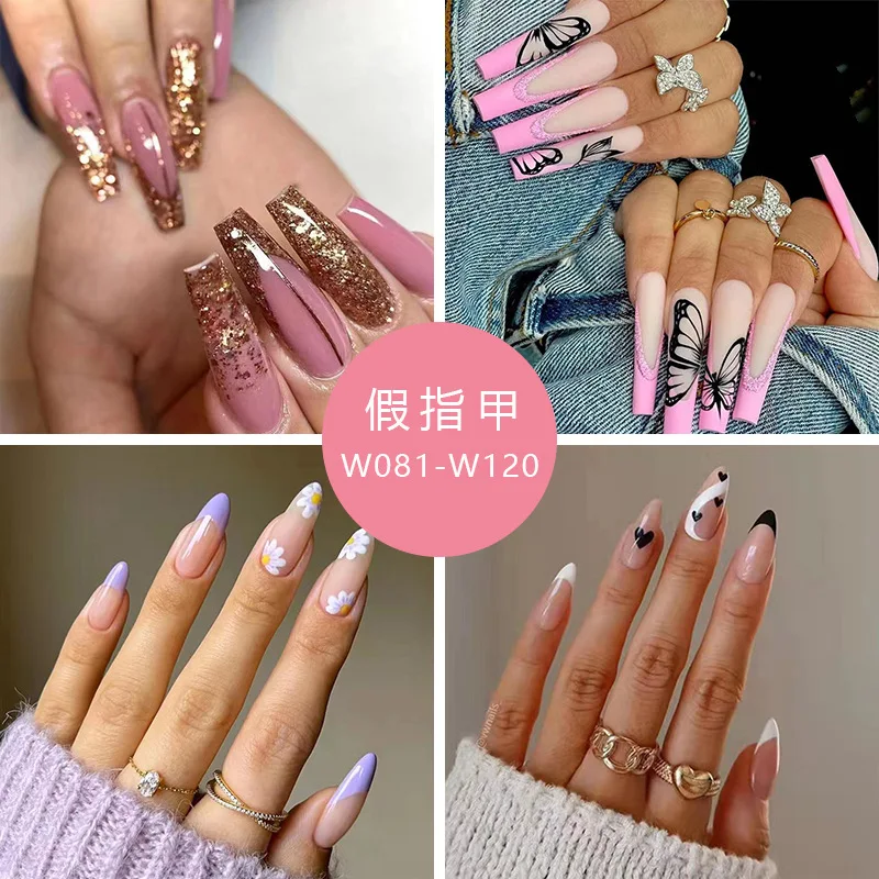 40 Styles Full Cover Flower Nails Press On Detachable Manicure Diy Whole Sale Press On Nails Beauty Salon False Nails With Glue