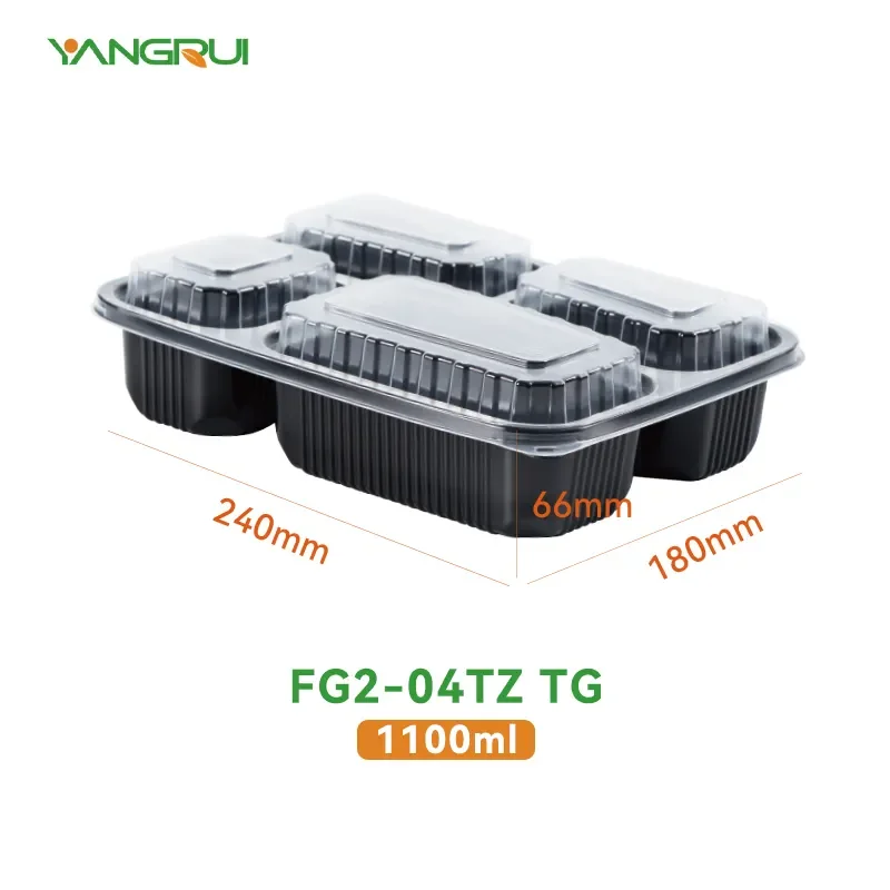 4 Compartments Divided Microwave Safe Food Grade Plastic Reusable Restaurant Supply Take Out Containers To Go Lunch Box