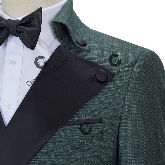 Cenne Des Graoom 2022 New Men Suits Double Breasted Tuxedo Shawl Lapel Steep Collar Tailor-Made Green 2 Pieces Terno Masculino