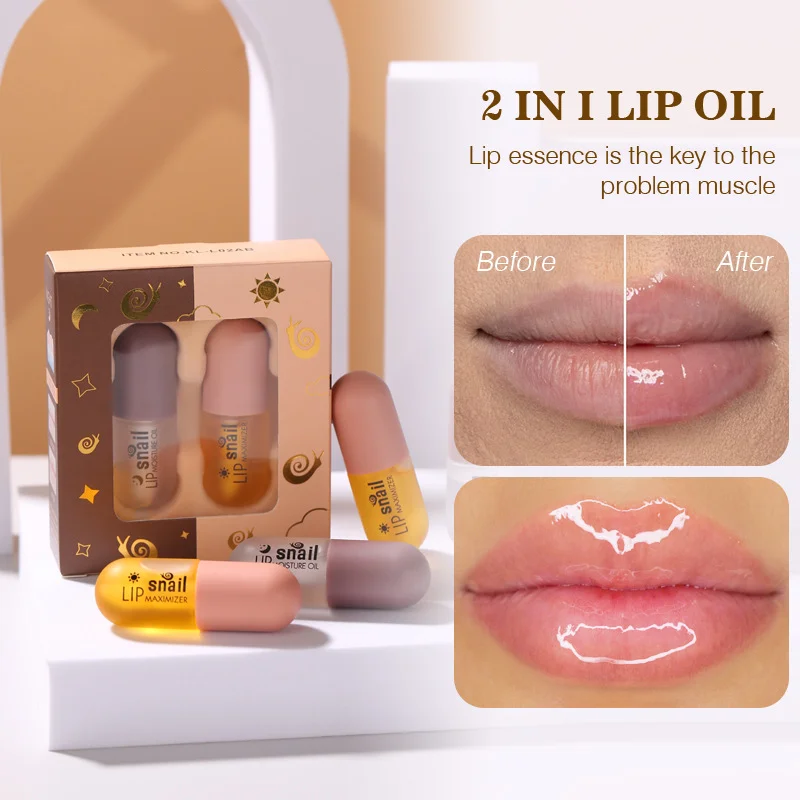 private label tinted lip oil custom packaging logo snail serum 2 in 1 thin lips essential care set glitter honey balm gloss oil