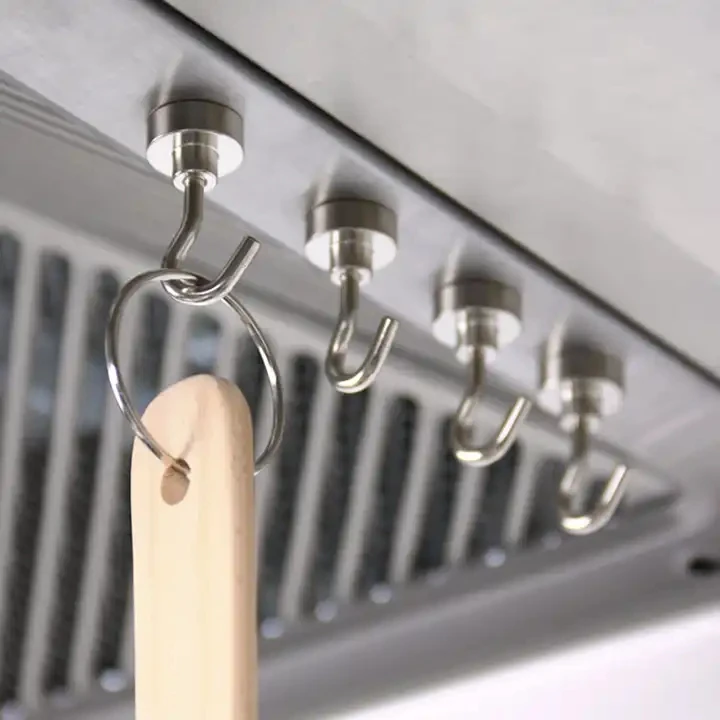 XH Withstand 8kg Strong Neodymium Magnet Hooks No Punching Powerful Magnet Hook with Metal Suction Sheet  For Home Kitchen