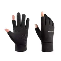 Men's and women's winter riding plus velvet warm touch screen driving two-finger riding gloves
