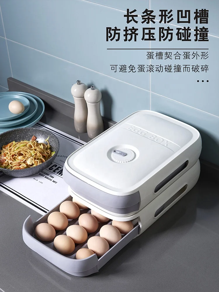 Dy256 Fridge Organizer Food Storage Box Large capacity Drawer Type Plastic Egg Boxes Refrigerator Preservation Egg Storage Box