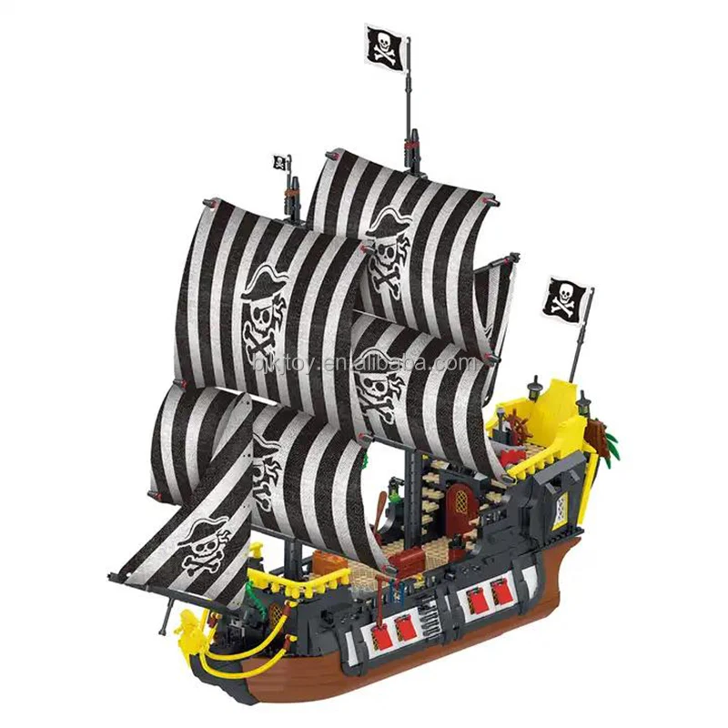 Mork 031002 Diy Brick Set Brain Toy Children Pirate Ship Building Block Kit Creative Ideas Series Booty Bay Sailboat Bricks