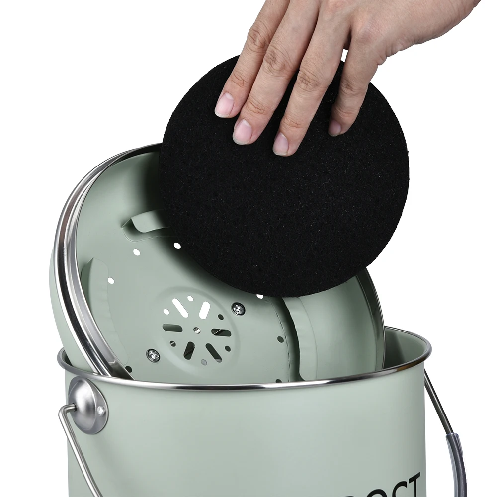4 5 6 Liters stainless steel iron household food waste trash can compost bin pail charcoal carbon filter