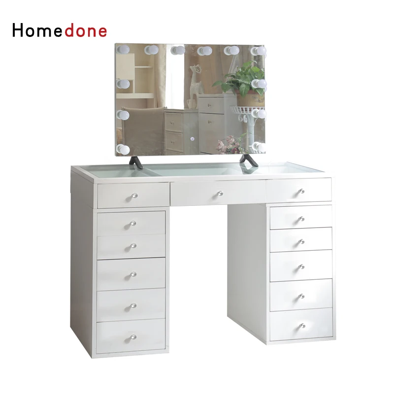 
Bedroom furniture MDF simple modern bedroom simple plate dressing table glass three drawer white dressing table with mirror 