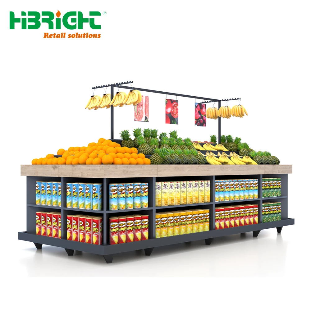 Supermarket Grocery Store Wood Metal Fruit Vegetable Produce Display Rack Table