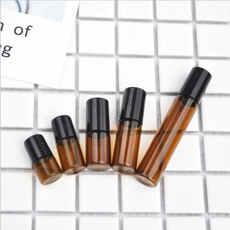 Empty 1 2 3 5 10 ml essential aroma oil roller roll on bottle 1ml 2ml 3ml 5ml clear/Amber Tubular Cosmetic Perfume Sample Vial