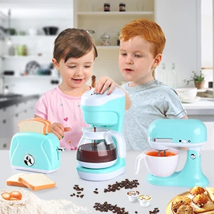 Kitchen Pretend Play Set - Toaster, Coffee Maker and Mixer with Realistic Sound, Light and Action Cooking Toys