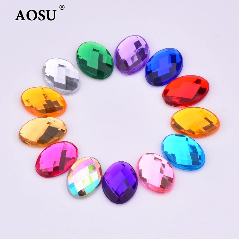 AOSU Wholesale 13*18mm 18*25mm Colorful Crystal Acrylic Strass Flatback Oval Rhinestones For DIY Crafts