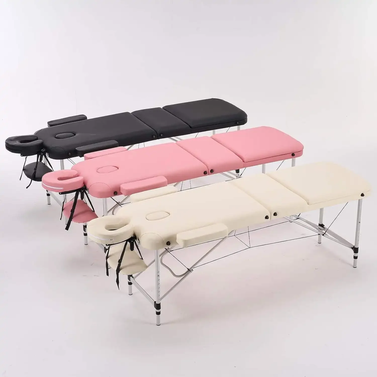 Portable 3-Section Lightweight Pink Salon Furniture Better Quality PU Massage Table Stretcher