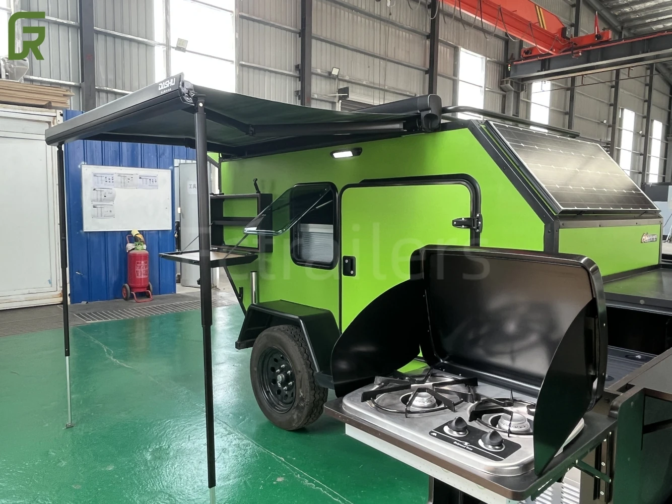 Enclosed Small Camper Trailer Off road overland Caravan Trailer with Double Axle sounds system kitchen electric energy