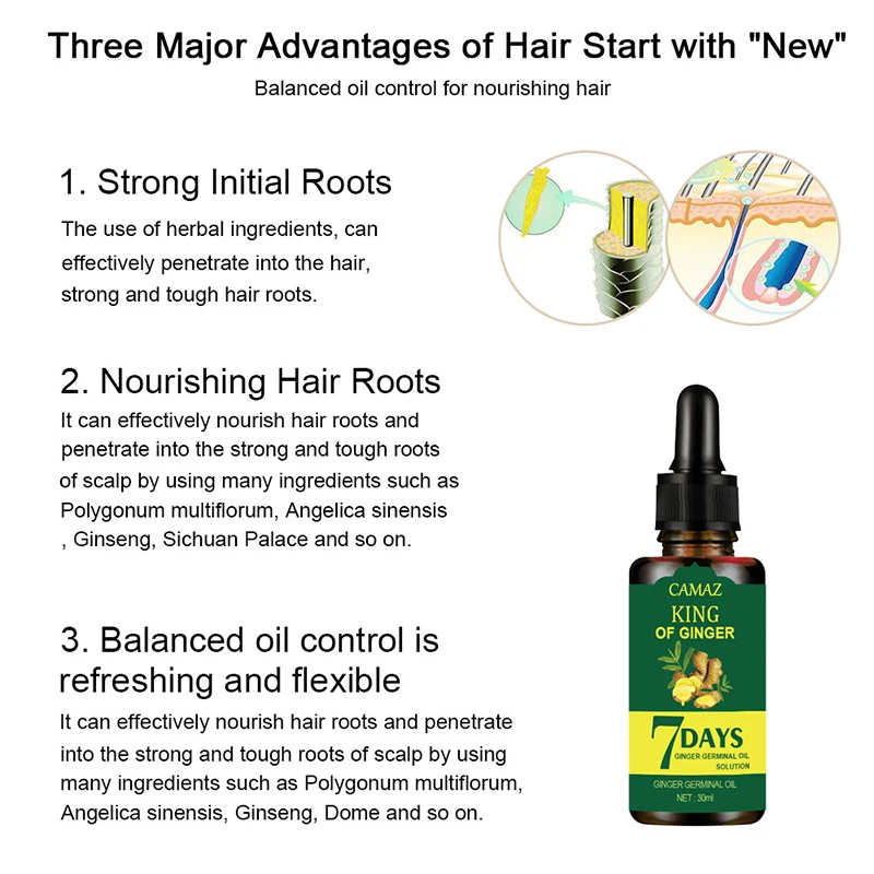 good price 7 days hair growth ginger serum hair loss treatment oil organic germinal Hair Growth serum