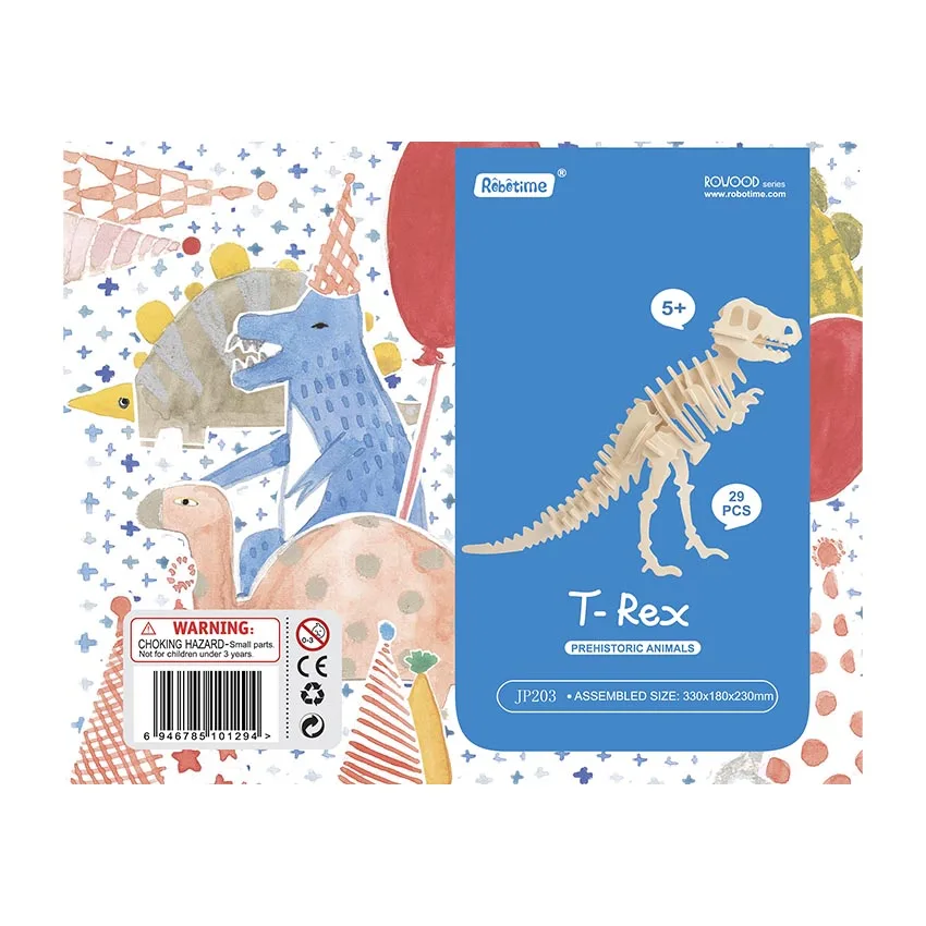 Robotime Eco-friendly Wood Animal Puzzles JP203 T-Rex Model Children Creative Handmade Wooden Dinosaur Puzzle Toys