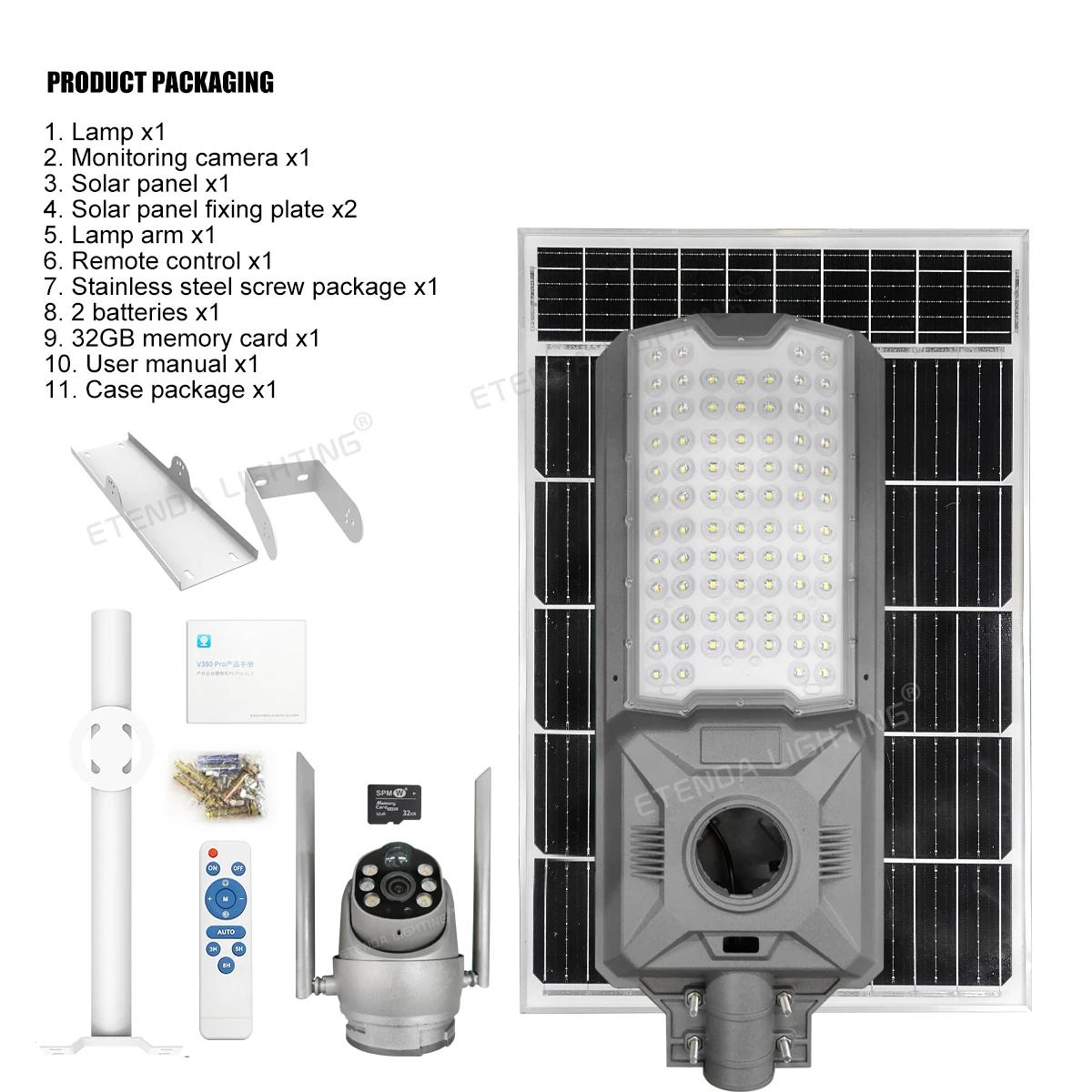 Hot-Selling Solar Street Light With Camera 4G Wifi 4MP Outdoor Solar Monitoring Lamp 800W CCTV Wireless