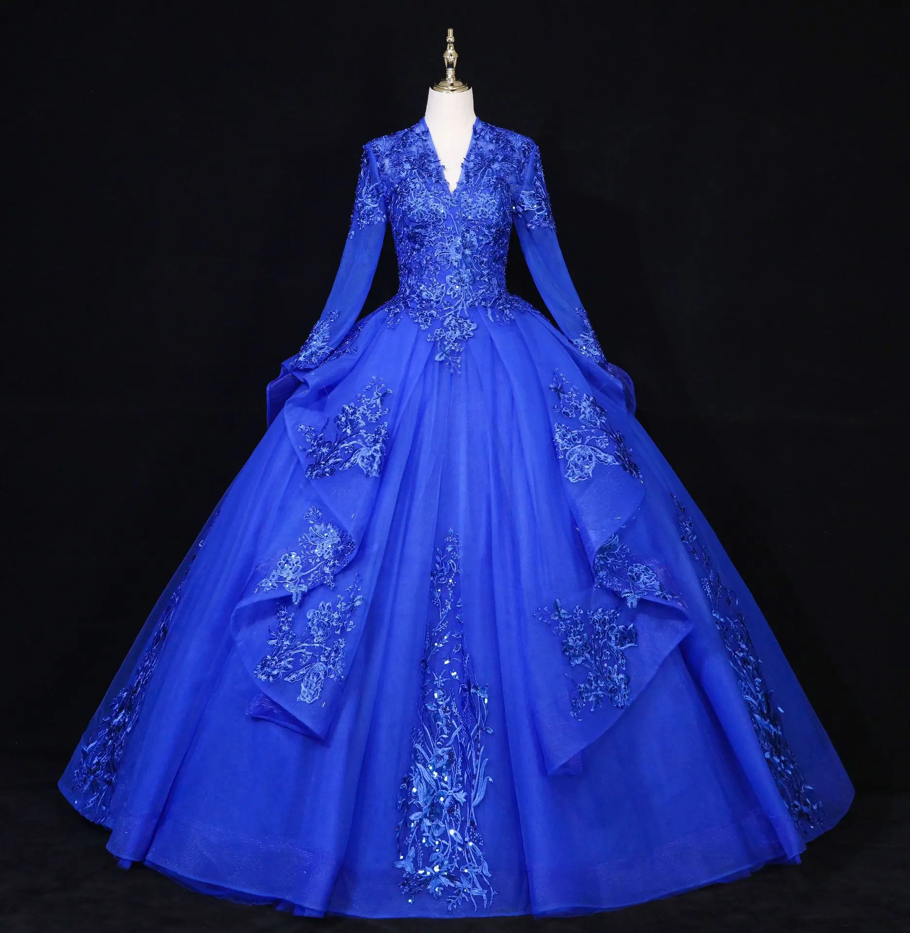 2022 new bride pink blue gold stand collar long sleeves Costumes dream luxury Princess tutu ball gown Wedding dress