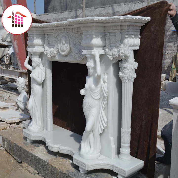 Decoration high larger stone marble fireplace mantel