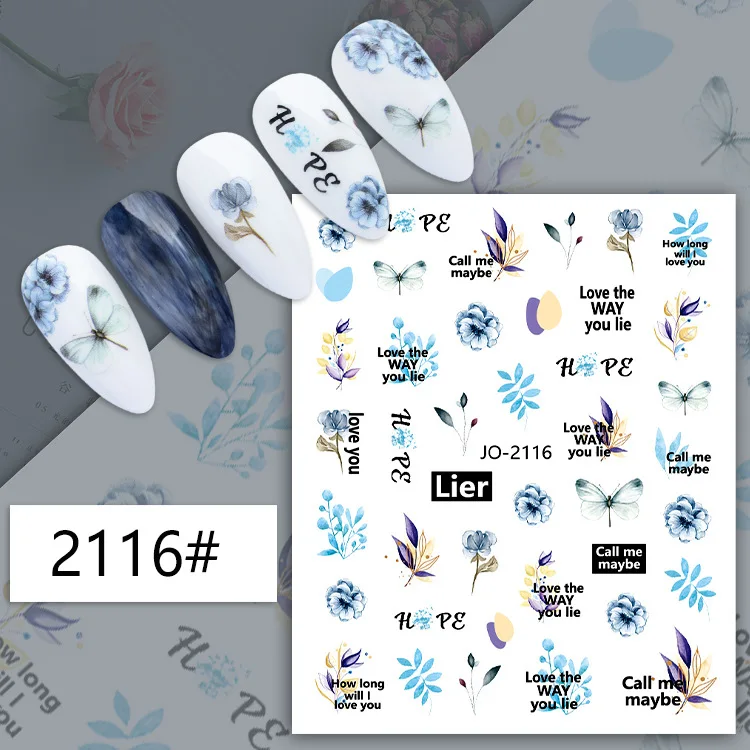 New flower nail art decoration leaves art stickers 3D purple pink flower popular wholesales nail sticker for nail art