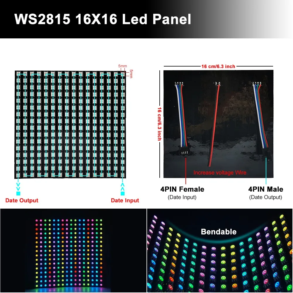 DC12V WS2815B матричная панель гибкий 8x16 8x32 светодиодов цифровой программируемый индивидуальный адрес СВЕТОДИОДНЫЙ полноцветный экран