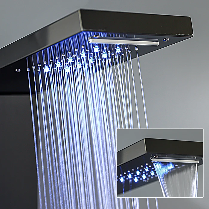 Bathroom LED Shower Panel Tower Shower Mixer Taps  Wall Mounted 6 Functions design Waterfall Rainfall Shower panel