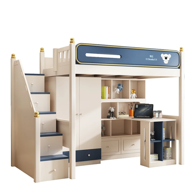 New Cartoon with Desk, Wardrobe, Bunk Bed, Multifunctional Double Decker Bed Home Furniture Bedroom Furniture Bedroom Set Wood