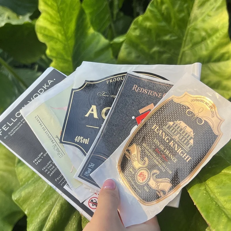 Custom Self-Adhesive Aluminum Label Wine Vodka Whisky Whiskey Brandy Tequila Gin Spirits Recyclable/Biodegradable Embossed Logo