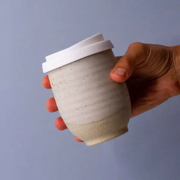 New arrival gift item rustic modern stoneware coffee tea cup sets double wall ceramic travel mug with silicone lid