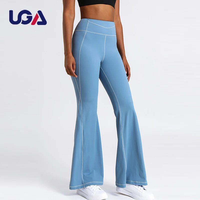 High Waist Wide Leg Open Active Workout Leggings Logo Custom Womens Lifting Hip Nude Feeling Elastic Flare Gym Tights Yoga Pant