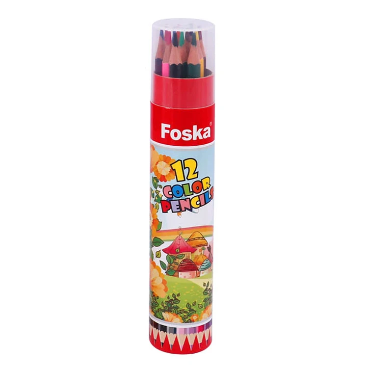 Foska Hexangular Barrel Design Soft Core Art Drawing Tube Pencil Set 12 & 24 Colors for Coloring Sketching and Painting
