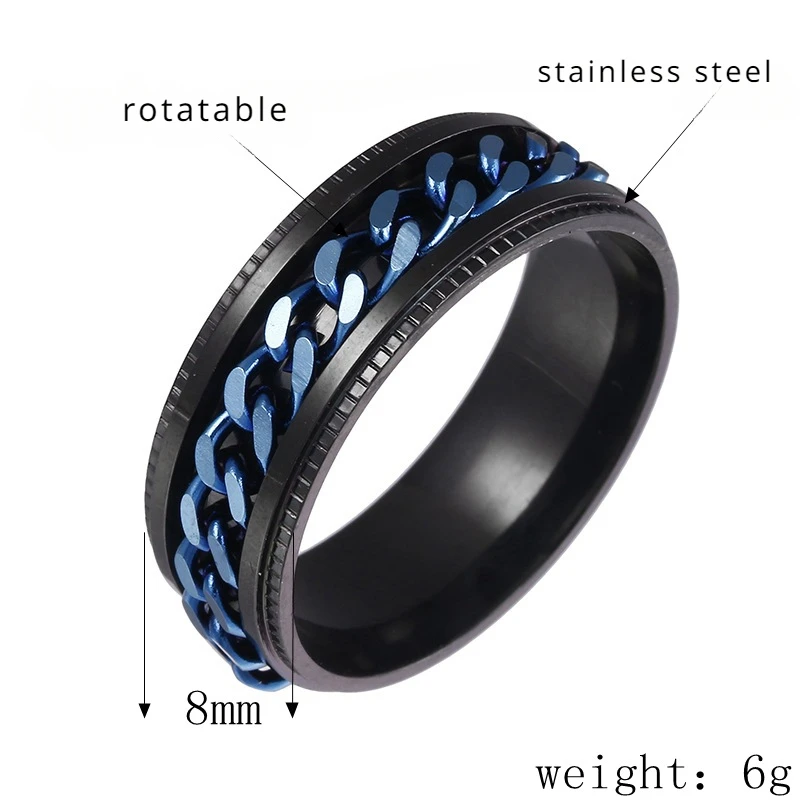 SC Hot Selling Simple Designed Stainless Steel Rings Fashion Chain Anxiety Rings Trendy Stylish Men Rings