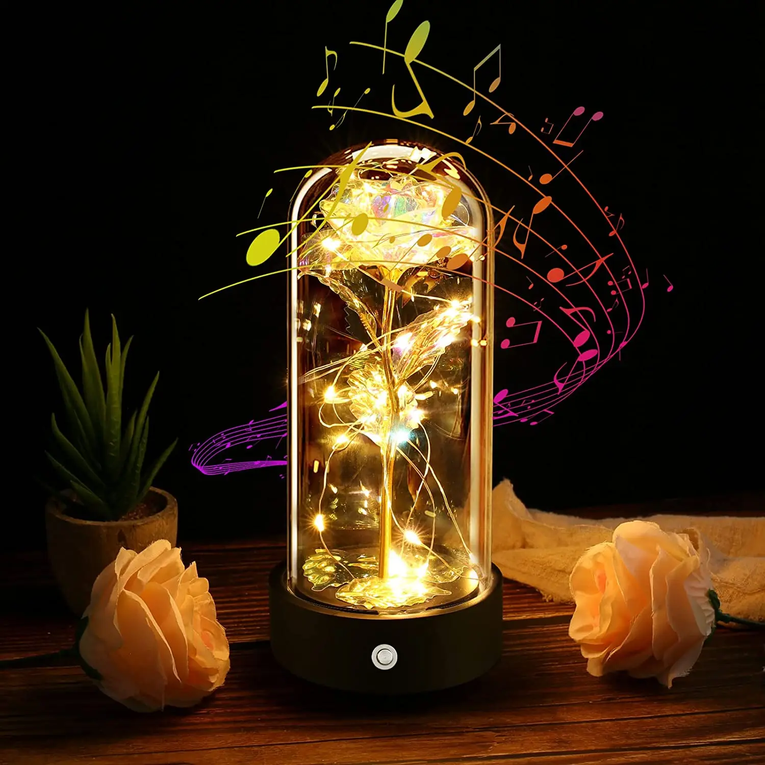 preserved Artificial flowers and plants Simulation Immortal Gold Leaf Eternal Flower light illuminated rose glass