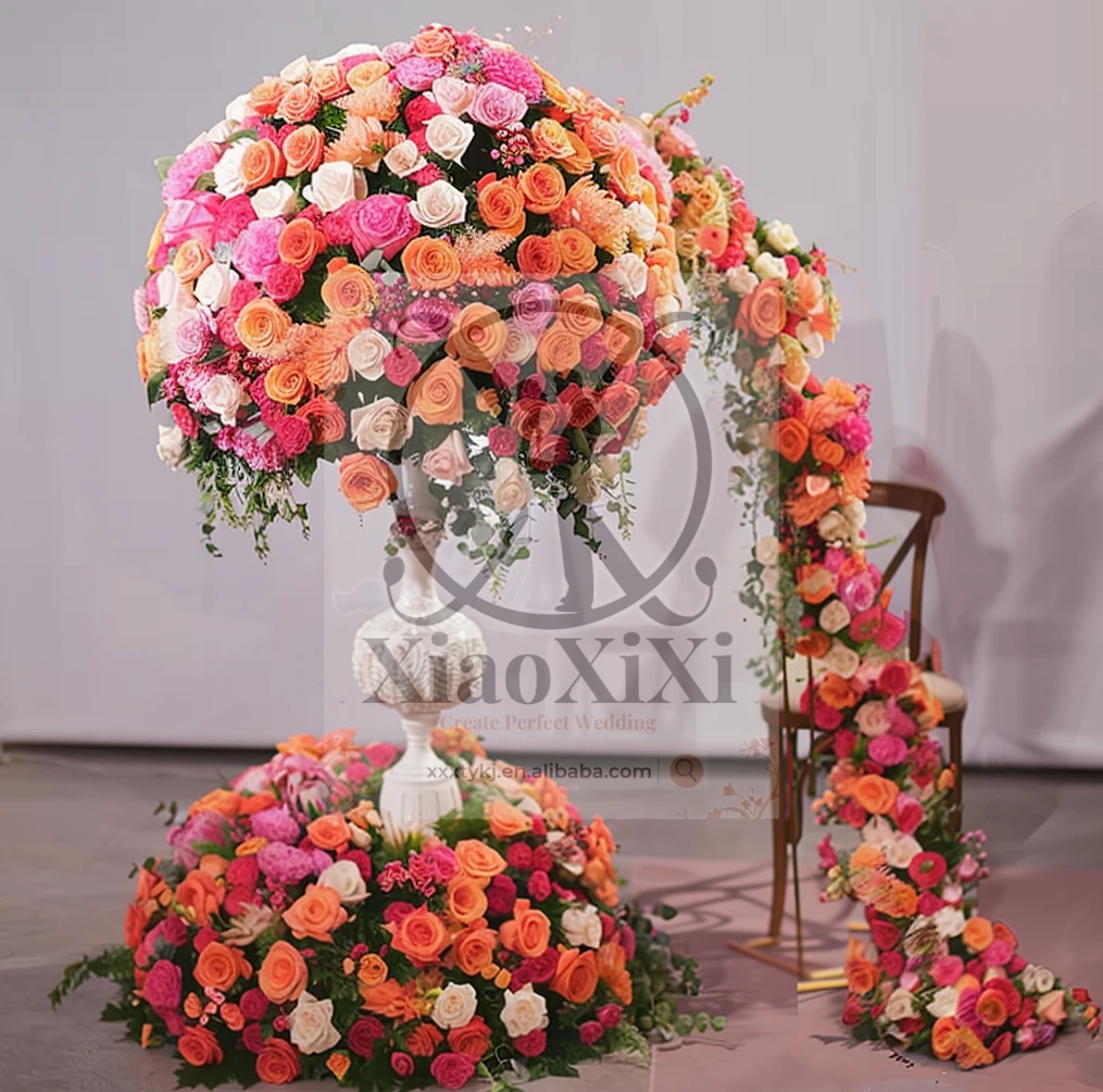 XXX Stocked Floral Runner Aisle Stage Decor Coffee Rose Flower Row Artificial Handmade Wedding Centerpiece