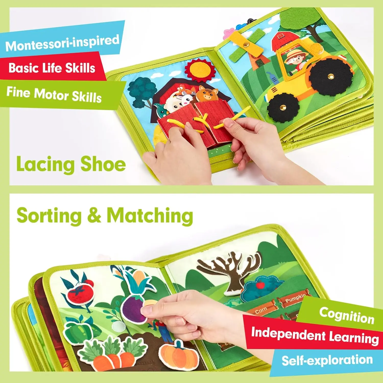 High Quality Eco-Friendly Early Educational Toys New Style Farm Theme Felt Quiet Book for Kids Basic Skills