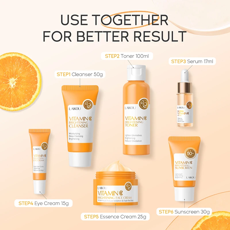 Private Label Unisex Turmeric Vitamin C Skin Care Set Whitening Lightening Face Cream Toner Serum Facial Cleanser Niacinamide