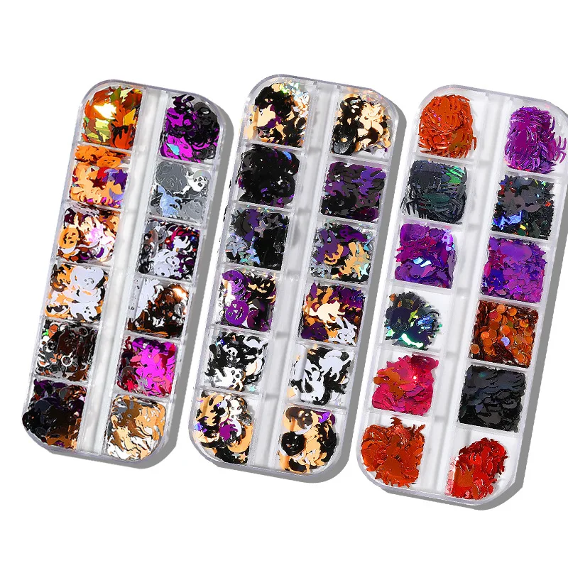 Nail Art Halloween Sequins Christmas Makeup Face Jewelry Bat Pumpkin Witch Ghost Skull Glitter Powder