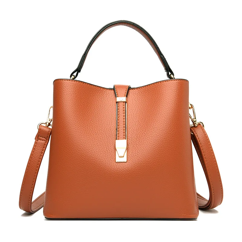 Kazze Ladies Fashion Bucket Bag Solid Color Leisure Shopping Single Shoulder Crossbody Handbag For Women
