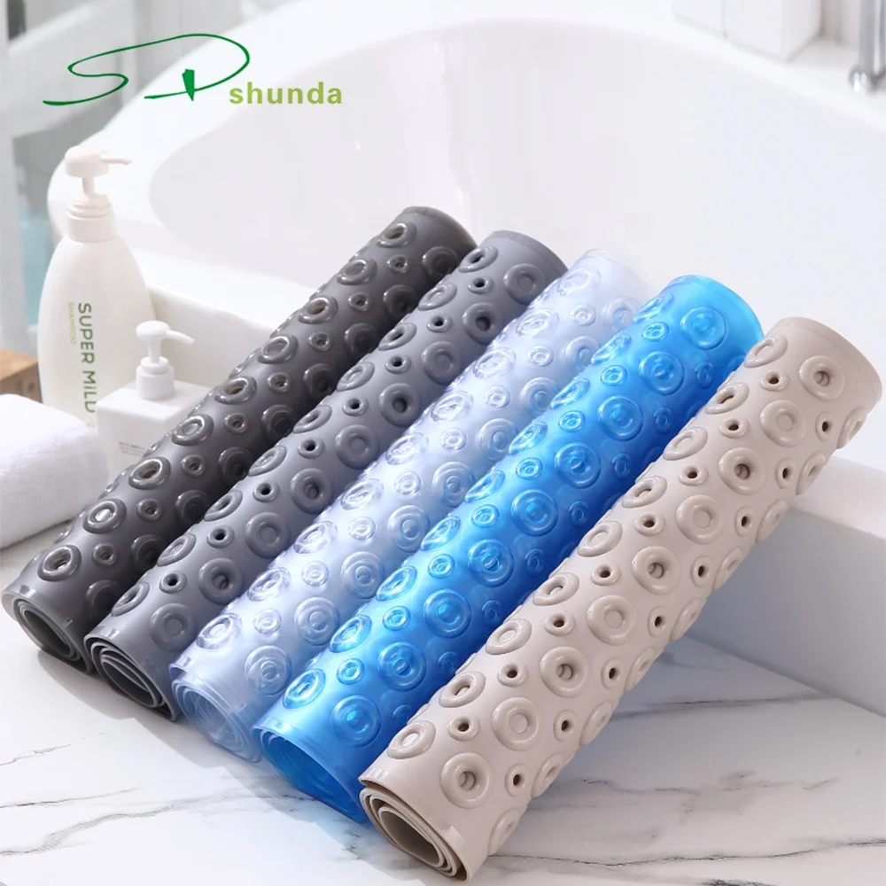 2023 New BPA Free Long Non-Slip Bathroom Mats Bathtub with Drain Holes Suction Cups Machine Washable Bath Shower Tub Mat