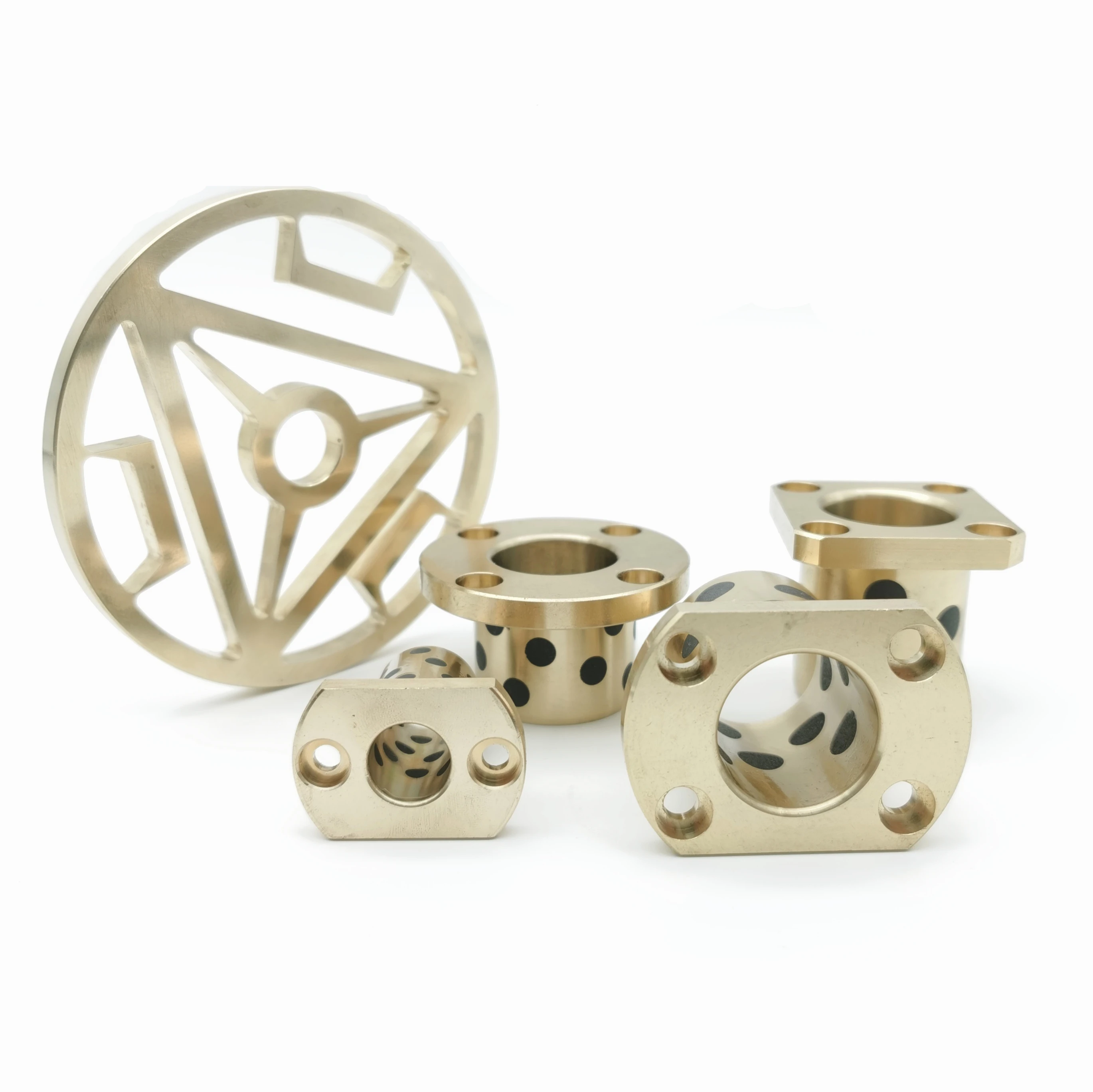 SANLONG  Brass Bronze  Bearing LMF MPTZ Round Flange Graphite Copper Oil Free Bushings Copper Alloy Standard Flanged I.D.F7 G6