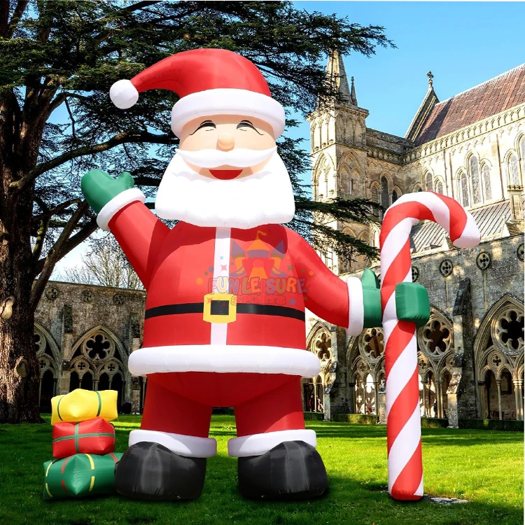 Outdoor xmas deco items giant 26ft Christmas inflatable santa claus with cindy cane and gift boxes