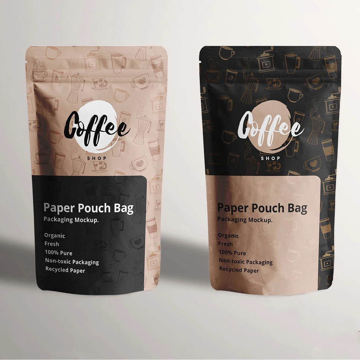 Environmental Friendly Custom Kraft Paper Flexible Packaging Kraft Coffee Ziplock Stand Up Pouch Bag
