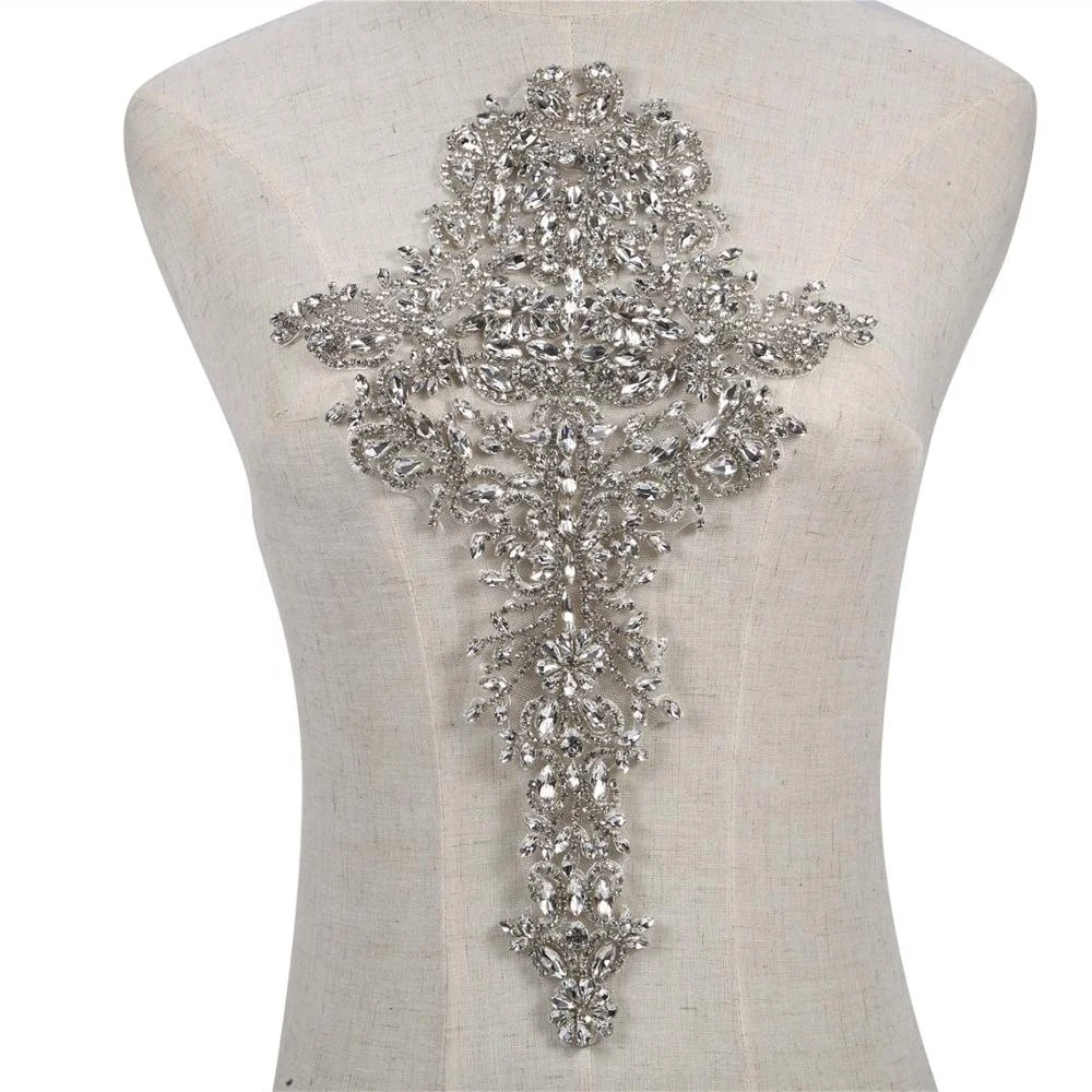 Fashion style beaded crystal rhinestone appliques Patch for wedding dresses trimming Clothing
